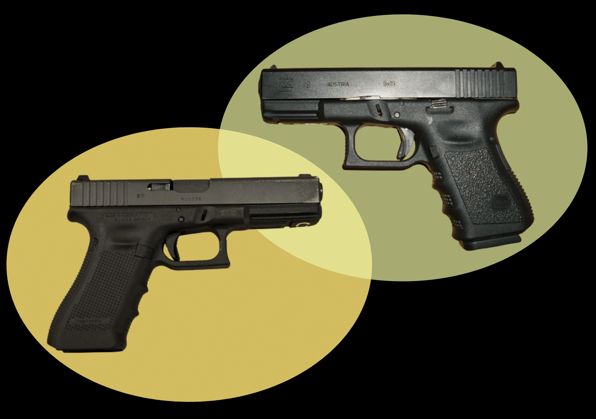 handguns Gllock 17 and Glock 19