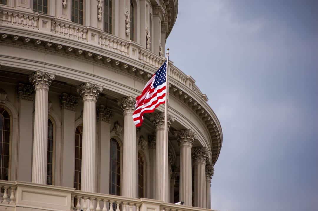 the US flag on Capitol