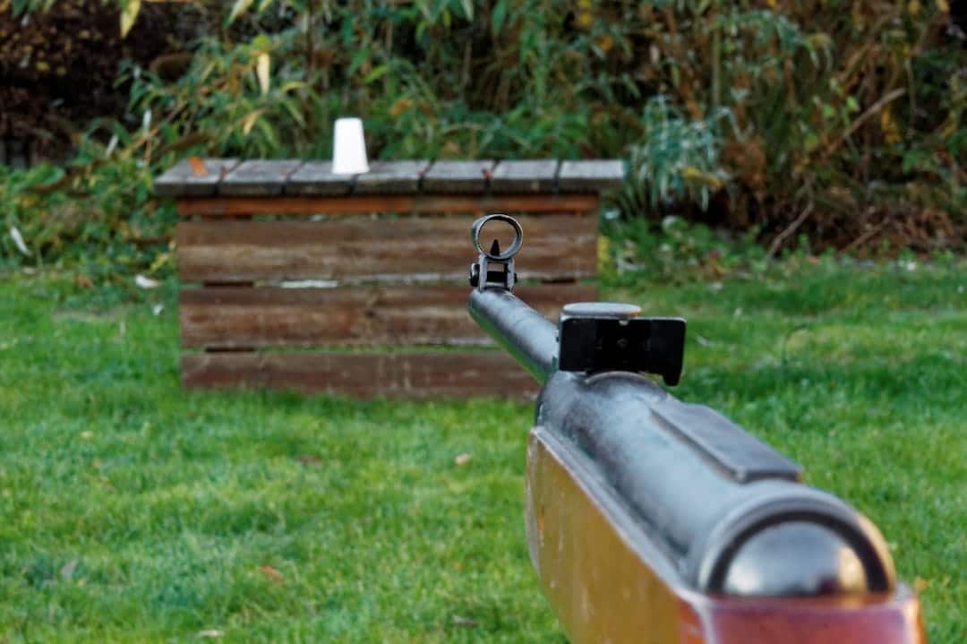 closeup of a gun aiming