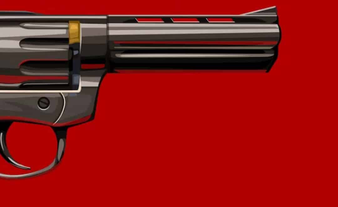 a handgun on the red background
