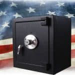 Gun safe with USA flag in the background