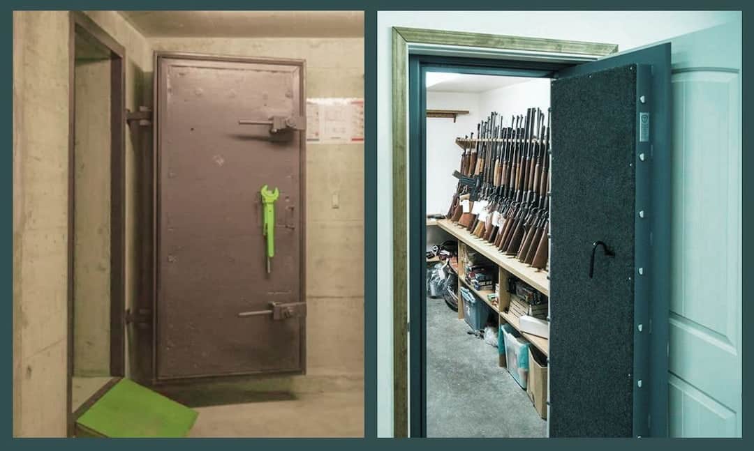 Images of a panic room and a gun-safe room